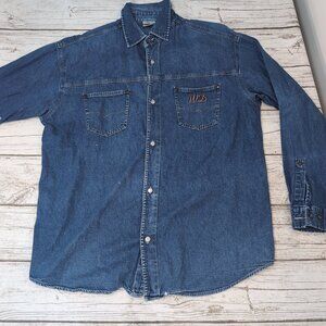 Disney Store Denim Button-Up Shirt Blue Cotton Vintage Embroidered – Men’s L